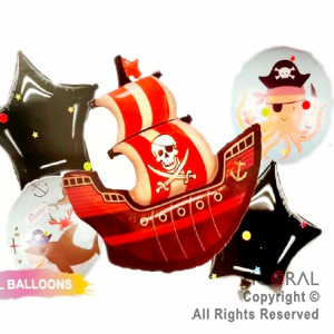 SET DE GLOBOS METALIZADO HALLOWEEN BARCO PIRATAS 5 UNIDADES X 1